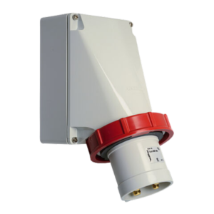Waterproof wall appliance inlet for external fixing 63A 5P 6h with one top cable entry, non-nickel-plated contacts and pilot contact