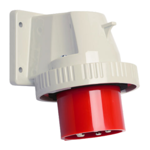 Waterproof panel appliance inlet angled 32A 5P 6h with screwed flange housing 75x90mm