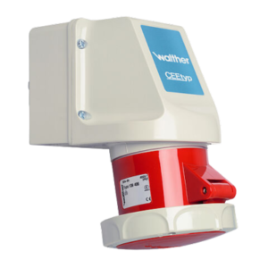Waterproof wall socket for internal fixing 16A 4P 6h with two knock-out cable entries both on top and bottom and knock-out floor entry