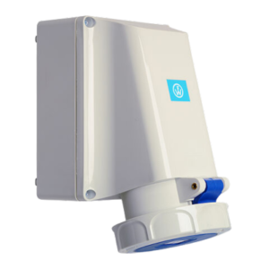 Waterproof wall socket for internal fixing 63A 3P 6h with top cable entry and two knock-out bottom cable entries, rotatable base