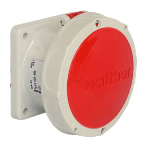Waterproof panel socket straight 32A 4P 6h with flange 75x75mm
