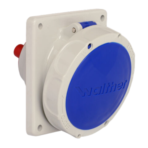 Waterproof panel socket angled 32A 3P 6h with flange 100x92mm