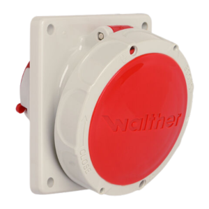 Waterproof panel socket angled 32A 4P 6h with flange 100x92mm